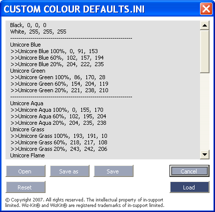 Colour; Color Toolbar - An easy-to-use toolbar which contains your company's own corporate colour palette